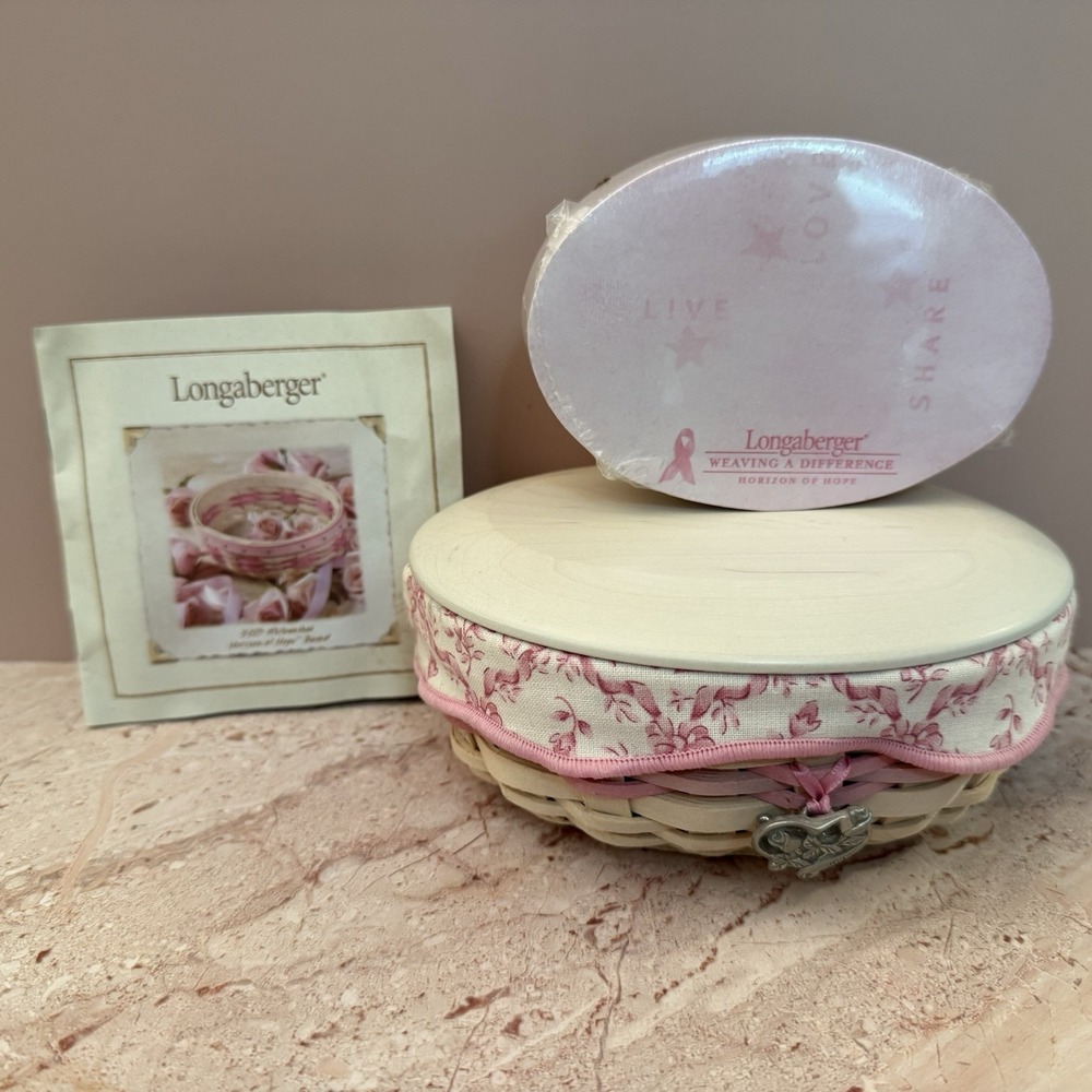 Longaberger 2003 Horizon of Hope Basket Set with Lid Liner and Heart Tie On